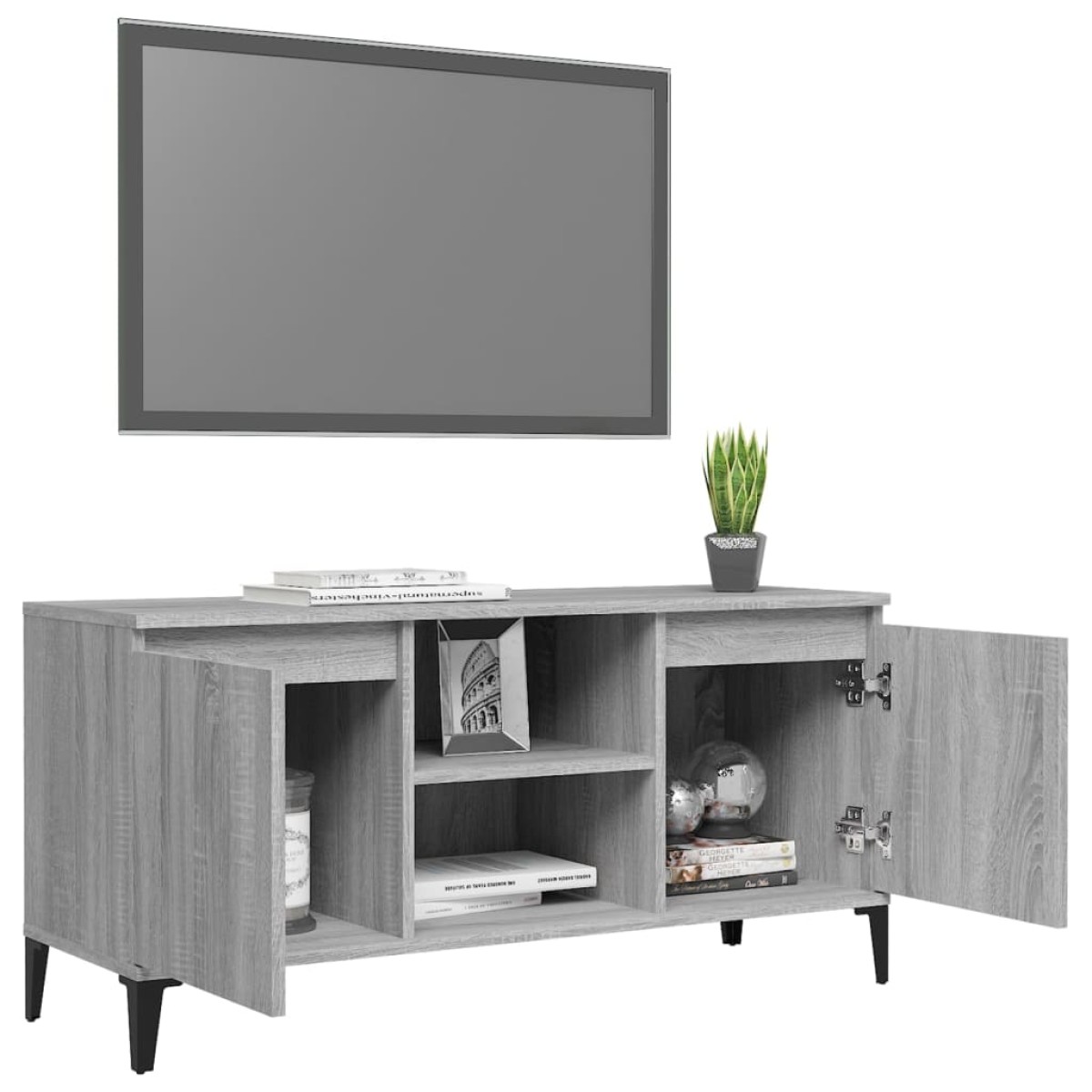 vidaXL Έπιπλο Τηλεόρασης Γκρι Sonoma 103,5x35x50 εκ. Μεταλλικά Πόδια