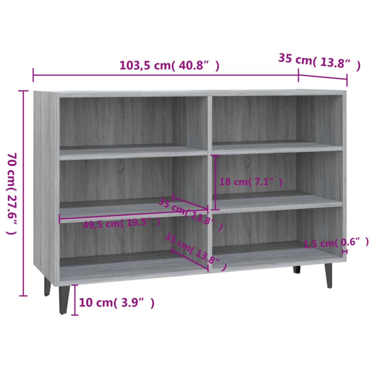 vidaXL Ραφιέρα Γκρι Sonoma 103,5 x 35 x 70 εκ. από Μοριοσανίδα