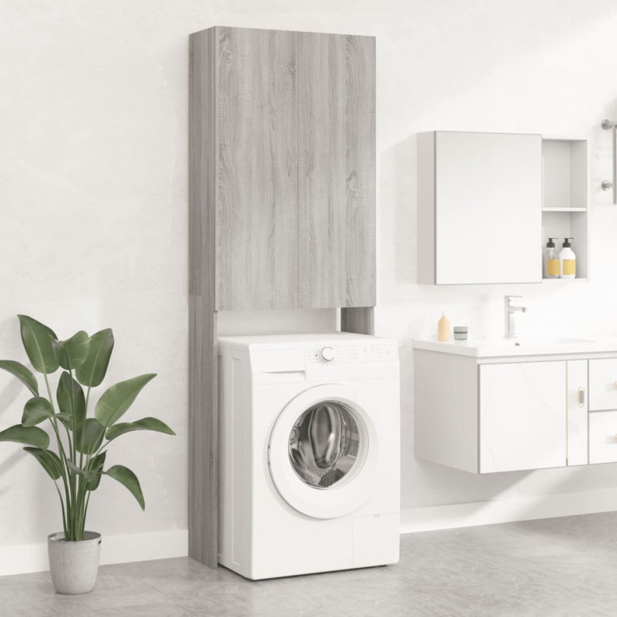 vidaXL Ντουλάπι Πλυντηρίου Γκρι Sonoma 64 x 25,5 x 190 εκ.