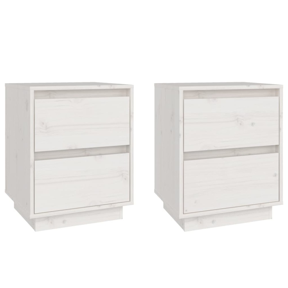 vidaXL Κομοδίνα 2 τεμ. Λευκά 40 x 35 x 50 εκ. από Μασίφ Ξύλο Πεύκου