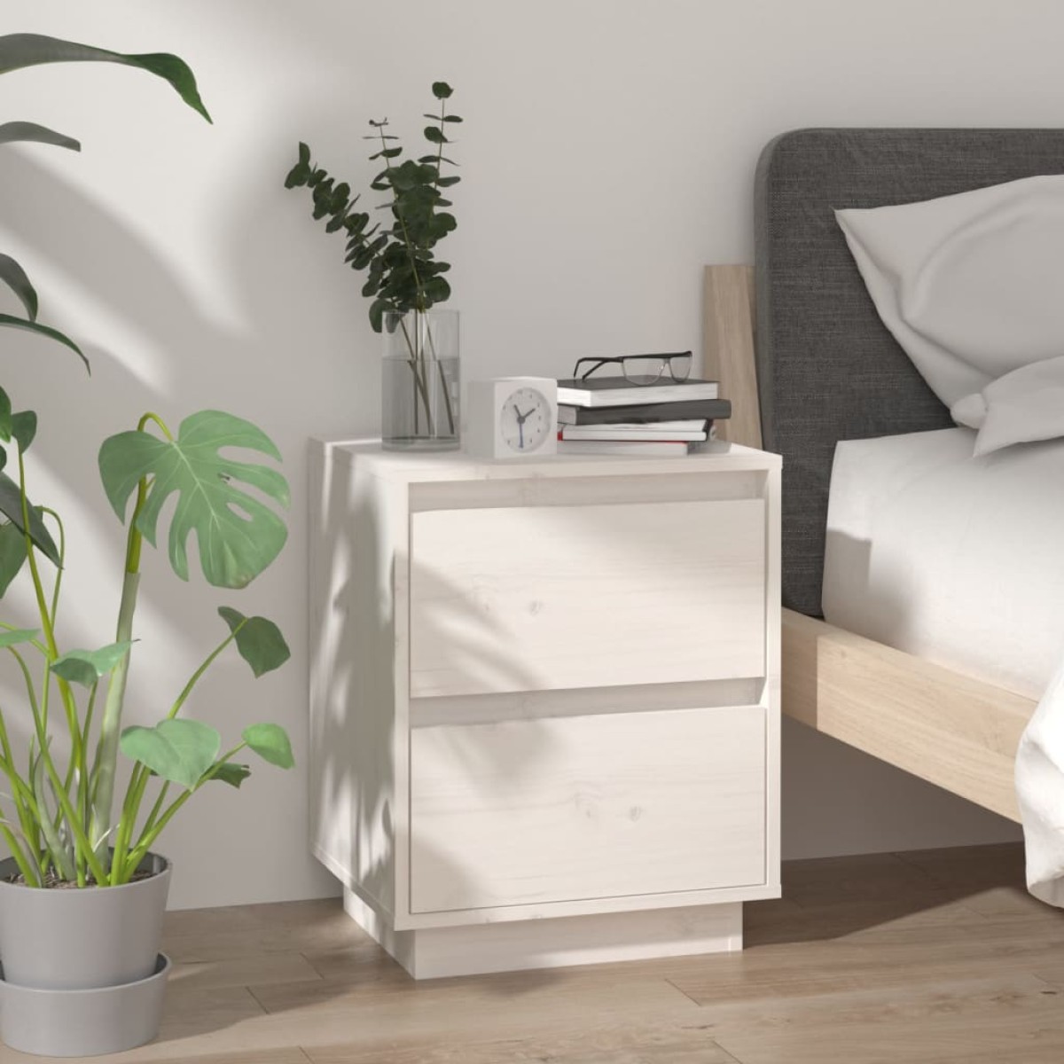 vidaXL Κομοδίνα 2 τεμ. Λευκά 40 x 35 x 50 εκ. από Μασίφ Ξύλο Πεύκου