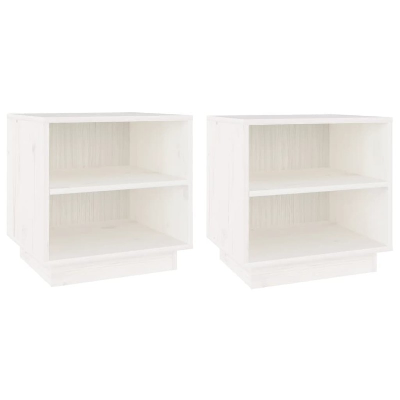 vidaXL Κομοδίνα 2 τεμ. Λευκά 40 x 34 x 40 εκ. από Μασίφ Ξύλο Πεύκου