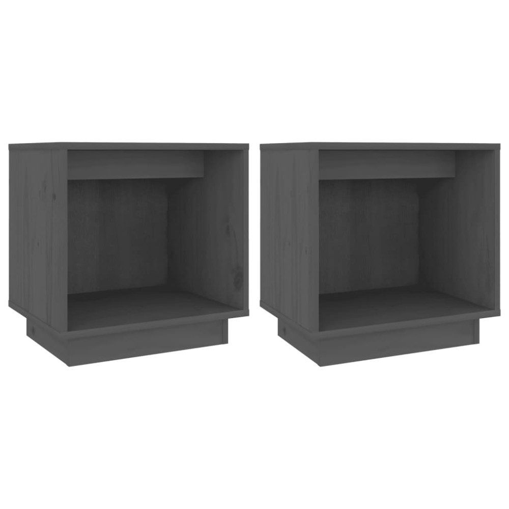 vidaXL Κομοδίνα 2 τεμ. Γκρι 40 x 30 x 40 εκ. από Μασίφ Ξύλο Πεύκου