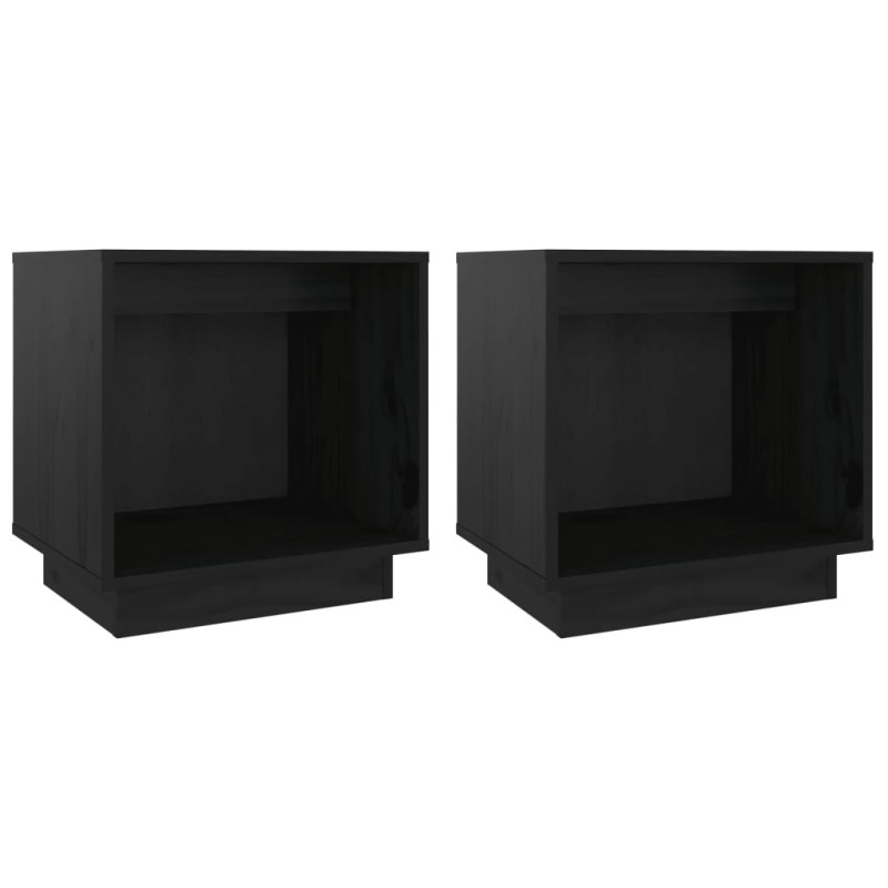 vidaXL Κομοδίνα 2 τεμ. Μαύρα 40 x 30 x 40 εκ. από Μασίφ Ξύλο Πεύκου