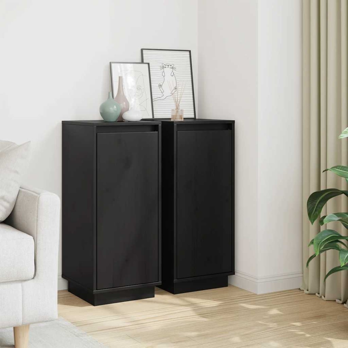 vidaXL Ντουλάπια 2 τεμ. Μαύρα 31,5 x 34 x 75 εκ. από Μασίφ Ξύλο Πεύκου