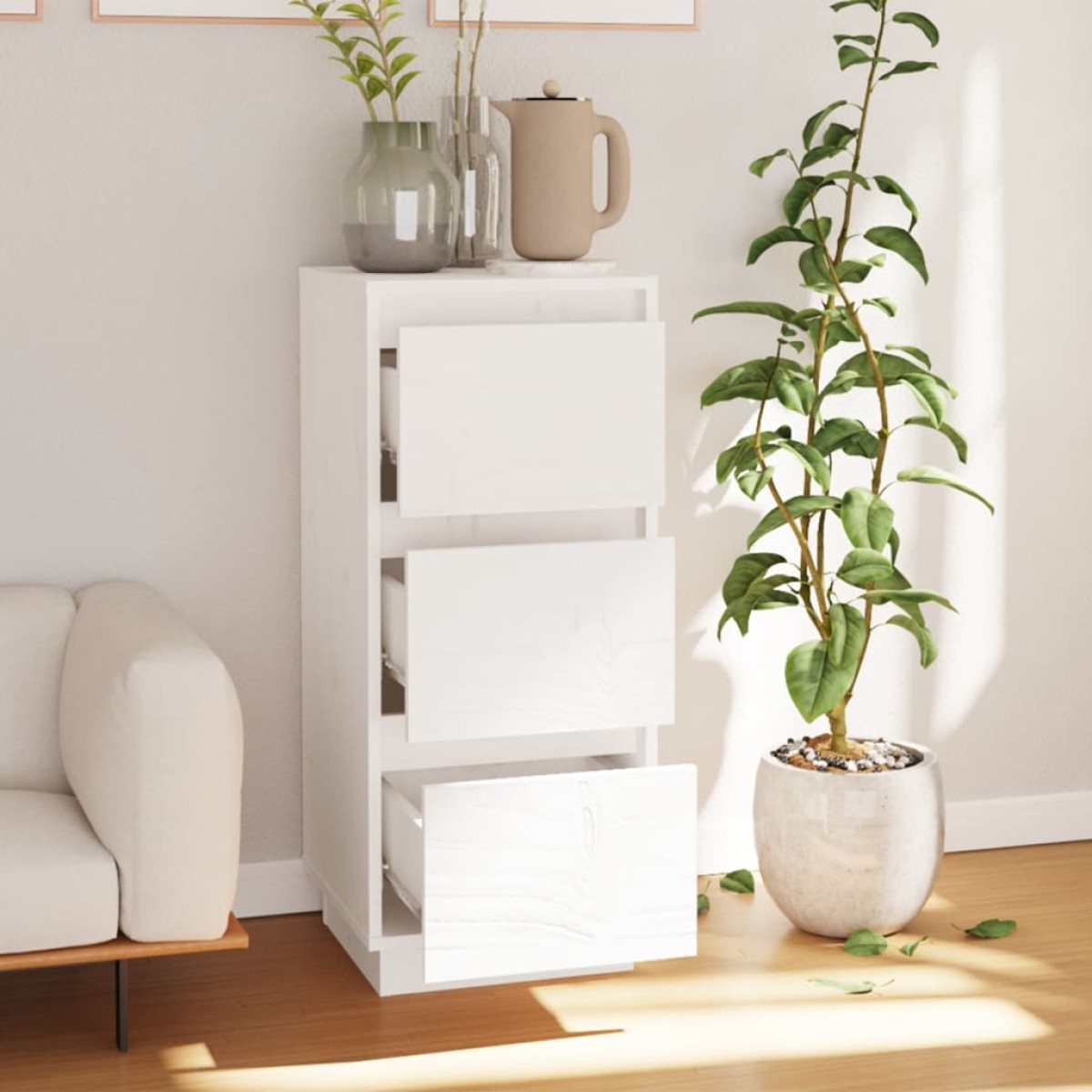 vidaXL Συρταριέρα Λευκή 32 x 34 x 75 εκ. από Μασίφ Ξύλο Πεύκου