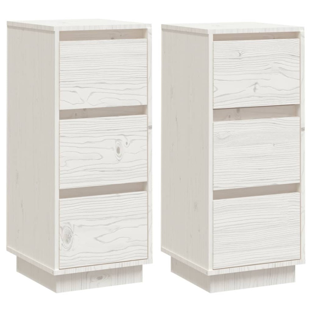 vidaXL Συρταριέρες 2 τεμ. Λευκές 32x34x75 εκ. από Μασίφ Ξύλο Πεύκου