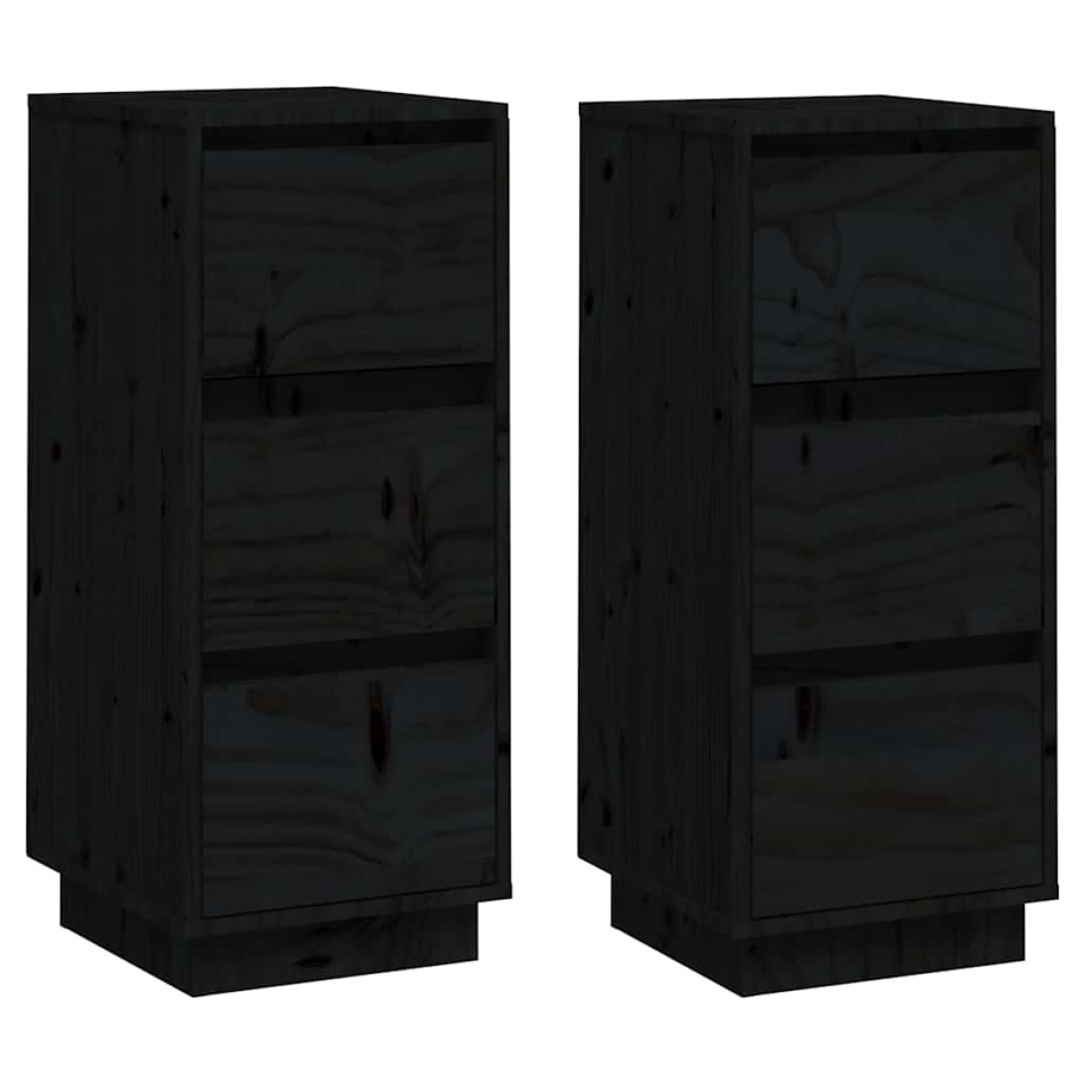 vidaXL Συρταριέρες 2 τεμ. Μαύρες 32x34x75 εκ. από Μασίφ Ξύλο Πεύκου