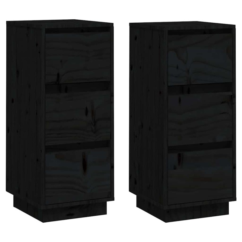 vidaXL Συρταριέρες 2 τεμ. Μαύρες 32x34x75 εκ. από Μασίφ Ξύλο Πεύκου