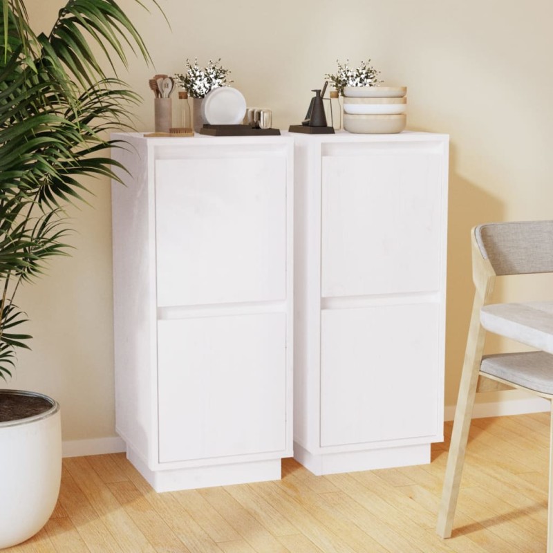 vidaXL Ντουλάπια 2 τεμ. Λευκά 31,5 x 34 x 75 εκ. από Μασίφ Ξύλο Πεύκου