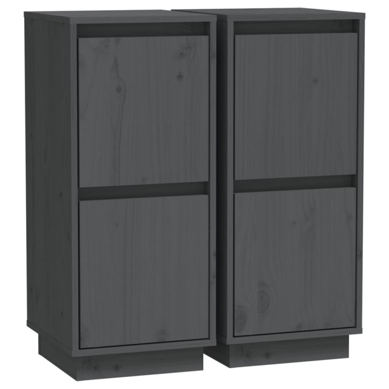 vidaXL Ντουλάπια 2 τεμ. Γκρι 31,5 x 34 x 75 εκ. από Μασίφ Ξύλο Πεύκου