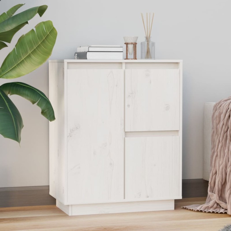 vidaXL Ντουλάπι Λευκό 60 x 34 x 75 εκ. από Μασίφ Ξύλο Πεύκου