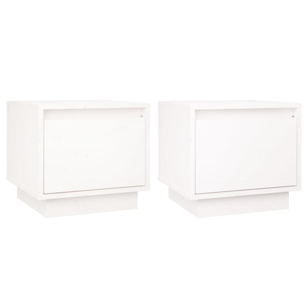 vidaXL Κομοδίνα 2 τεμ. Λευκά 35 x 34 x 32 εκ. από Μασίφ Ξύλο Πεύκου