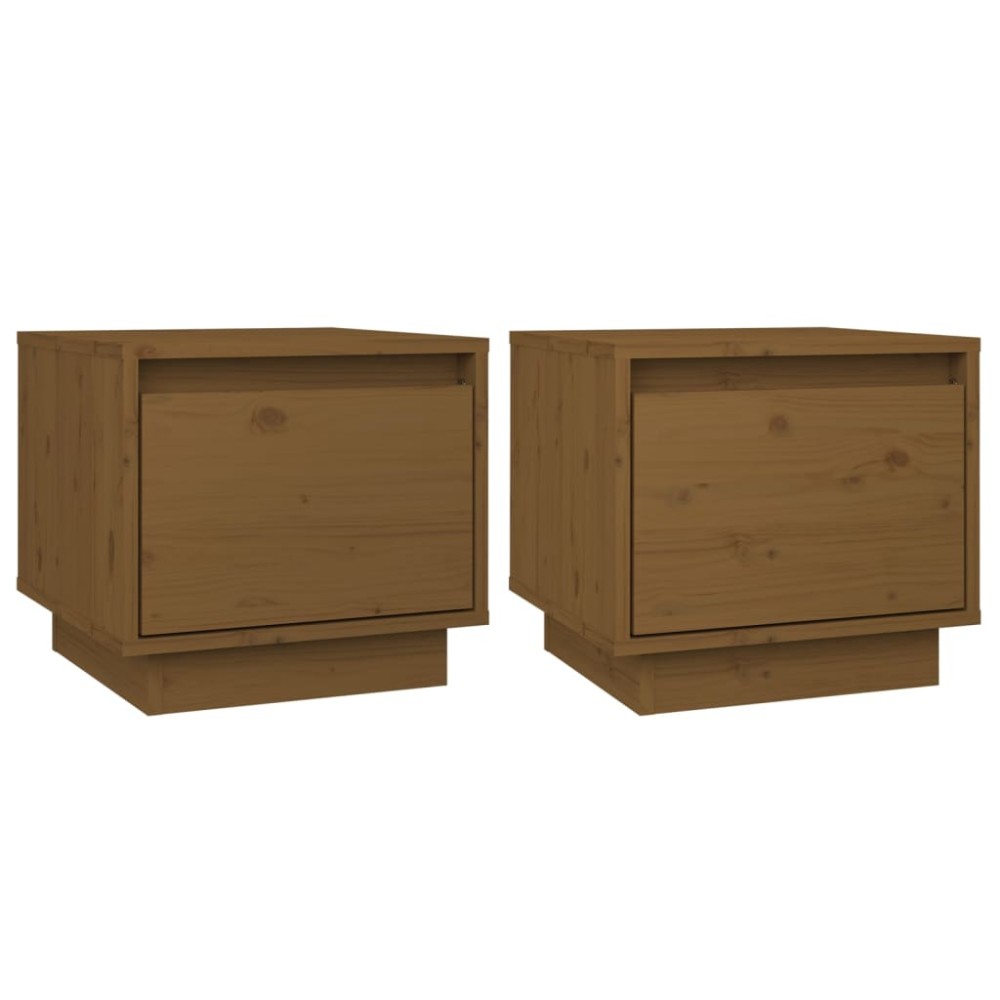 vidaXL Κομοδίνα 2 τεμ. Καφέ Μελί 35 x 34 x 32 εκ. Μασίφ Ξύλο Πεύκου