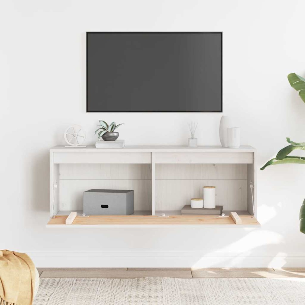 vidaXL Ντουλάπι Τοίχου Λευκό 100 x 30 x 35 εκ. από Μασίφ Ξύλο Πεύκου
