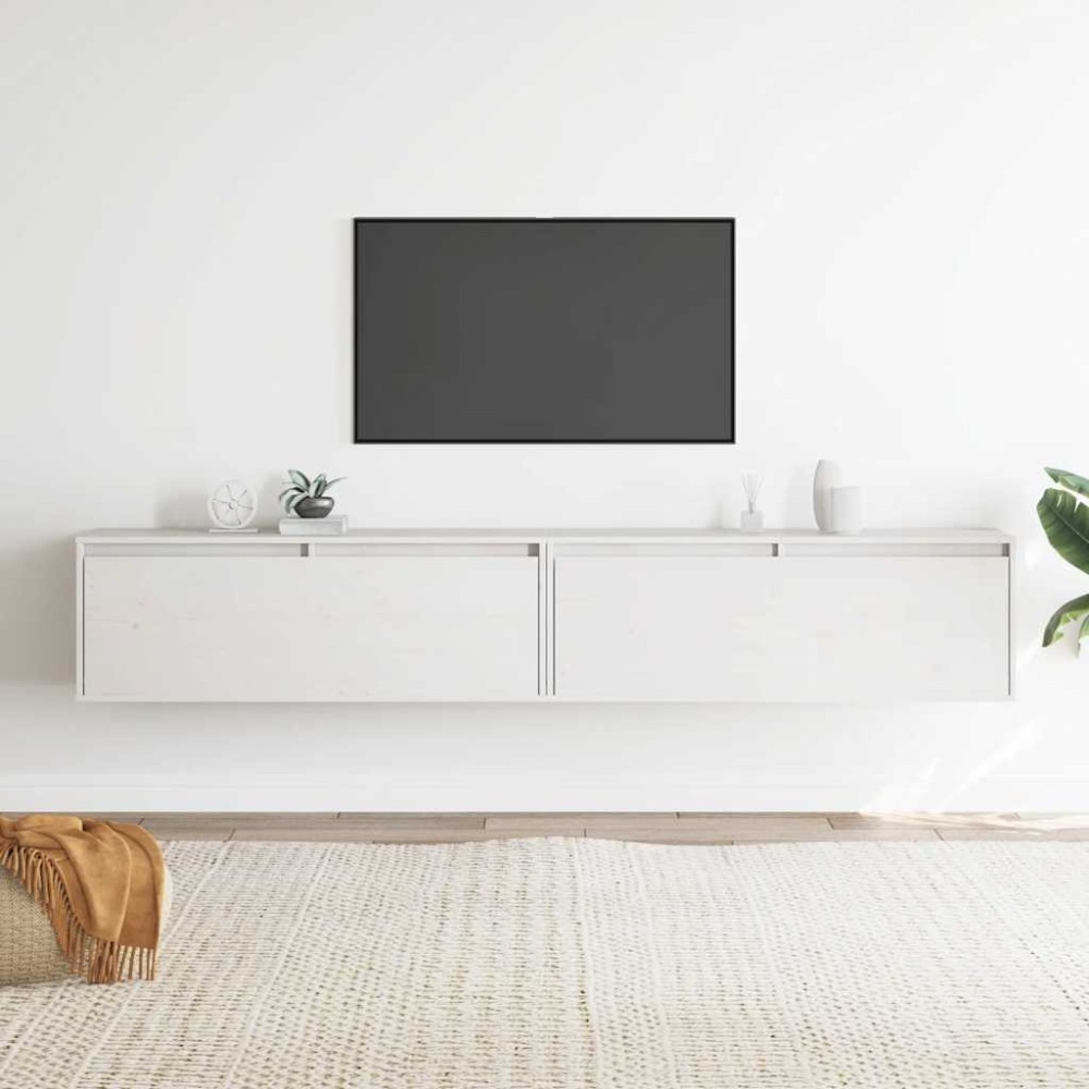 vidaXL Ντουλάπια Τοίχου 2 τεμ. Λευκά 100x30x35 εκ. Μασίφ Ξύλο Πεύκου