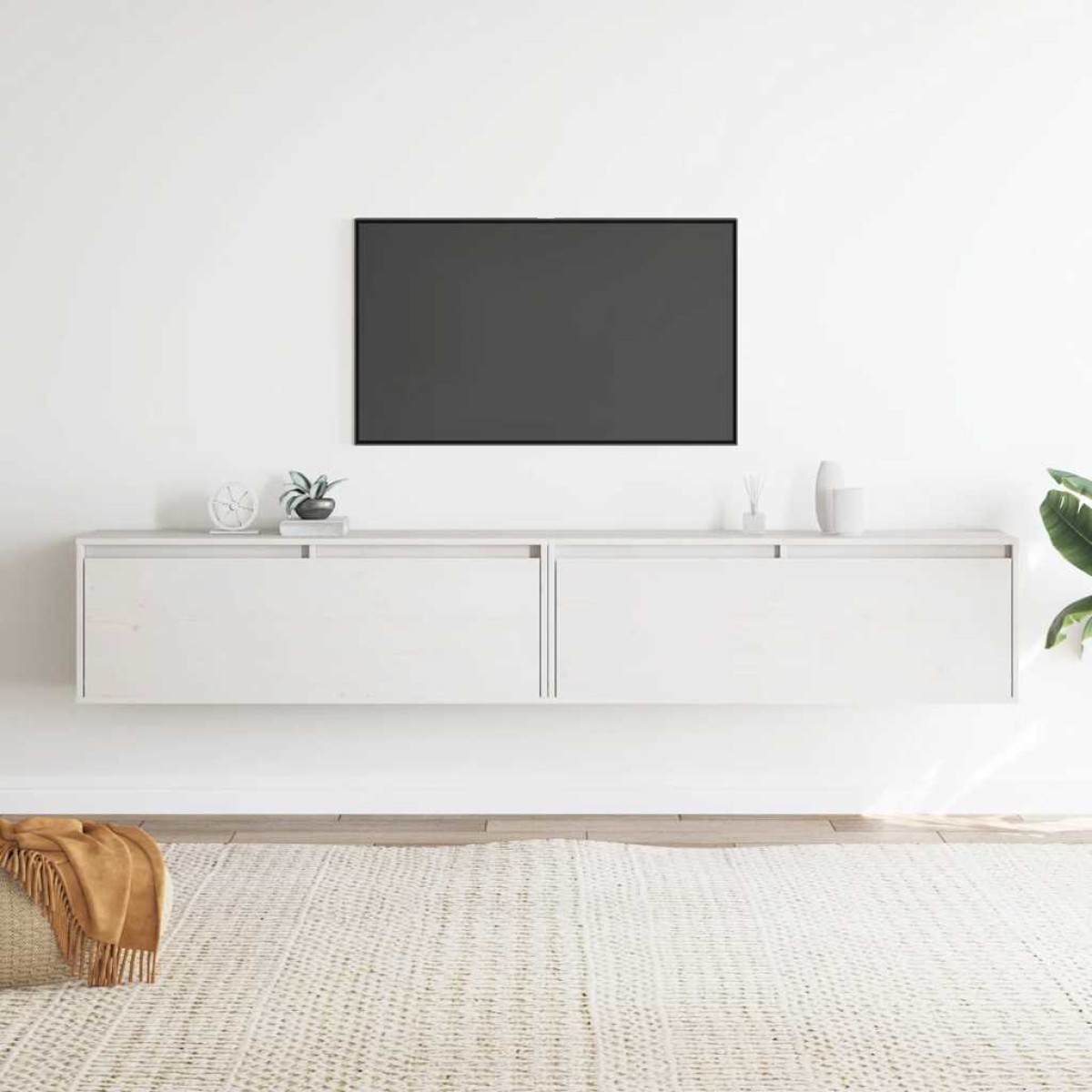 vidaXL Ντουλάπια Τοίχου 2 τεμ. Λευκά 100x30x35 εκ. Μασίφ Ξύλο Πεύκου