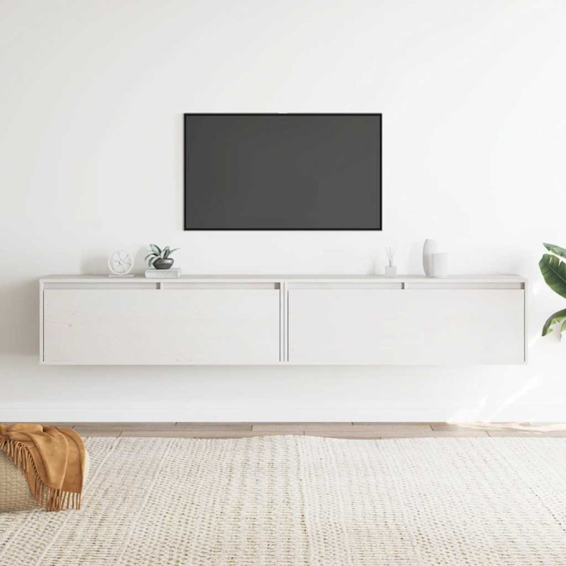 vidaXL Ντουλάπια Τοίχου 2 τεμ. Λευκά 100x30x35 εκ. Μασίφ Ξύλο Πεύκου