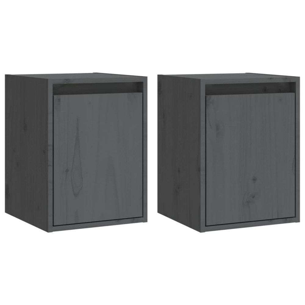 vidaXL Ντουλάπια Τοίχου 2 τεμ. Γκρι 30x30x40 εκ. Μασίφ Ξύλο Πεύκου