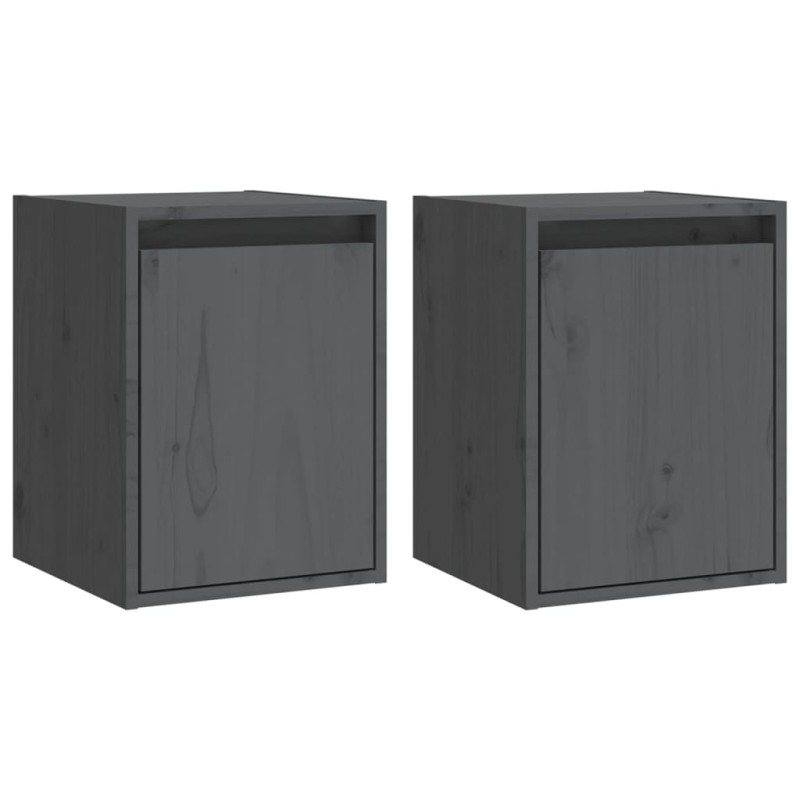 vidaXL Ντουλάπια Τοίχου 2 τεμ. Γκρι 30x30x40 εκ. Μασίφ Ξύλο Πεύκου