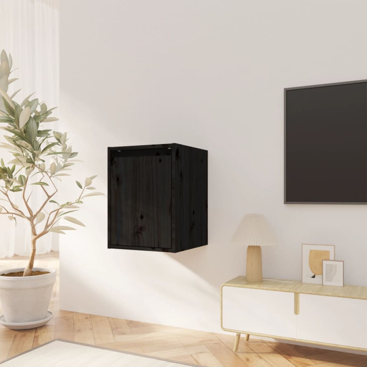 vidaXL Ντουλάπια Τοίχου 2 τεμ. Μαύρα 30x30x40 εκ. Μασίφ Ξύλο Πεύκου