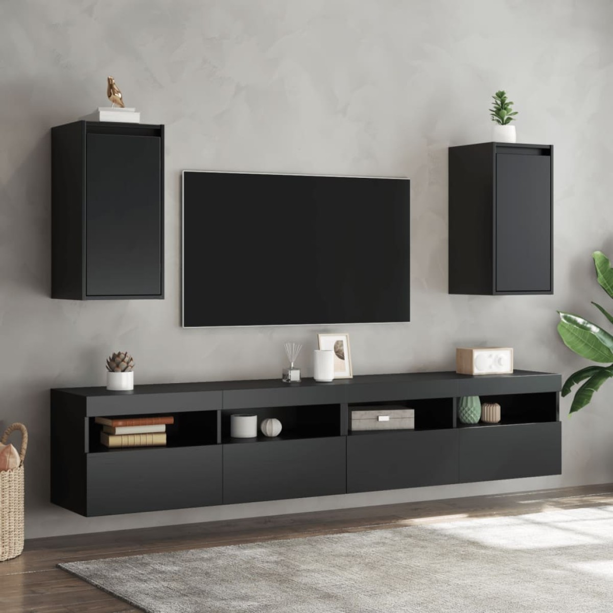 vidaXL Ντουλάπια Τοίχου 2 τεμ. Μαύρα 30x30x60 εκ από Μασίφ Ξύλο Πεύκου