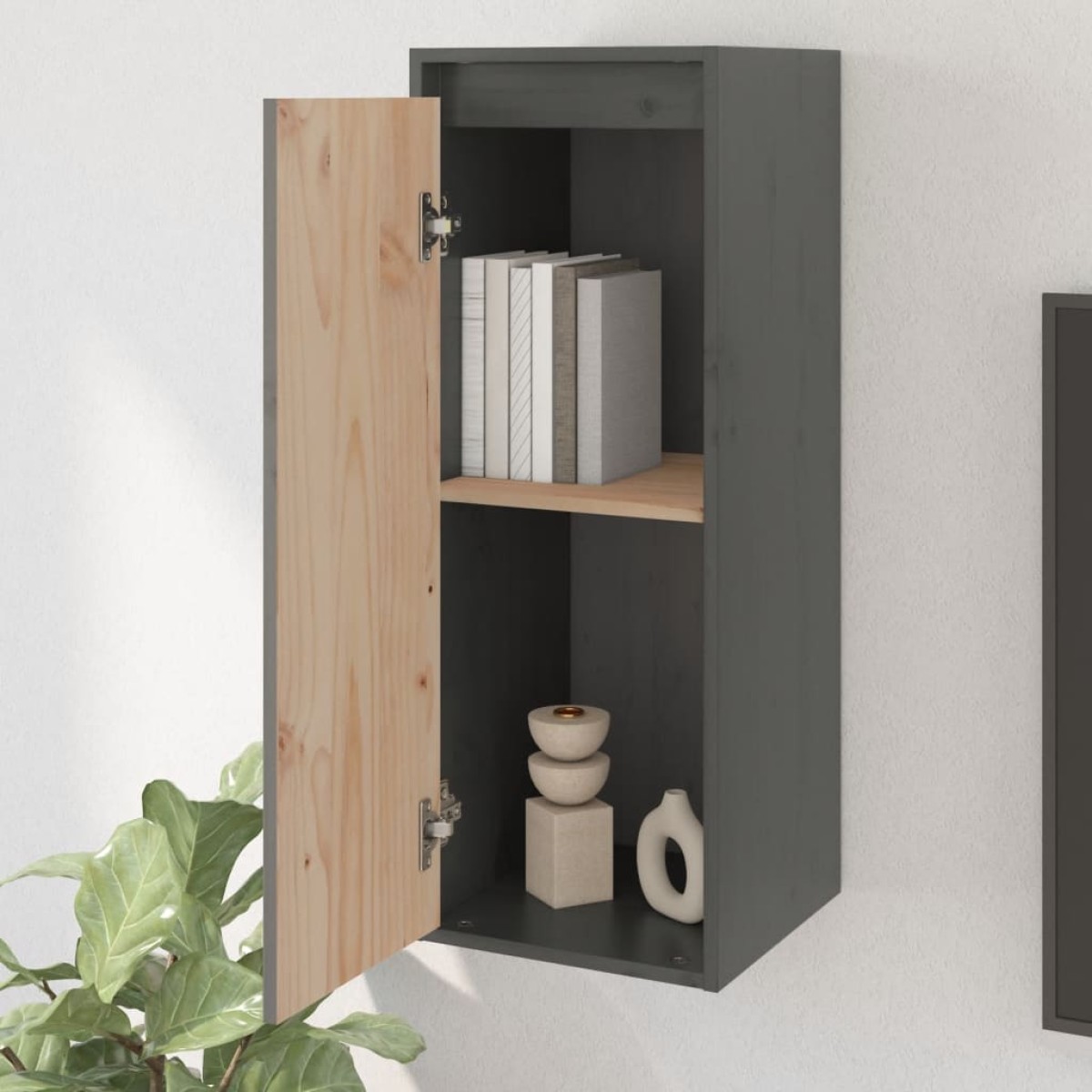 vidaXL Ντουλάπι Τοίχου Γκρι 30 x 30 x 80 εκ. από Μασίφ Ξύλο Πεύκου