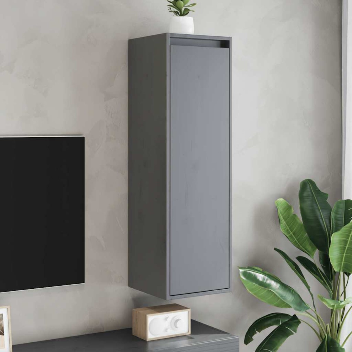 vidaXL Ντουλάπια Τοίχου 2 τεμ. Γκρι 30x30x100εκ από Μασίφ Ξύλο Πεύκου