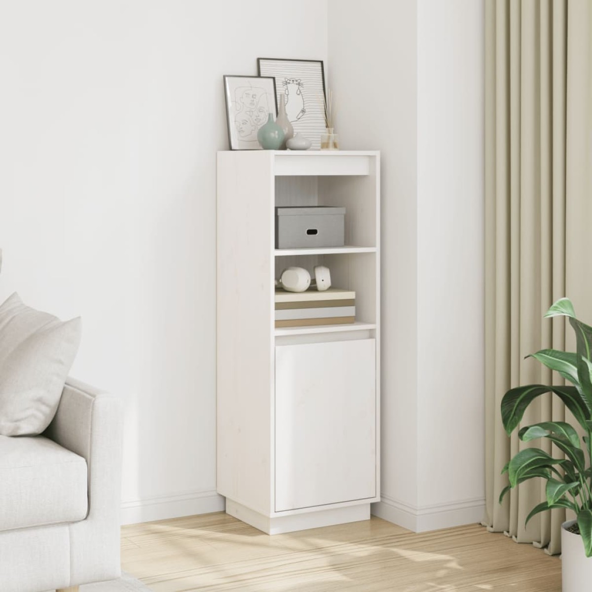 vidaXL Ντουλάπι Ψηλό Λευκό 37 x 34 x 110 εκ. από Μασίφ Ξύλο Πεύκου