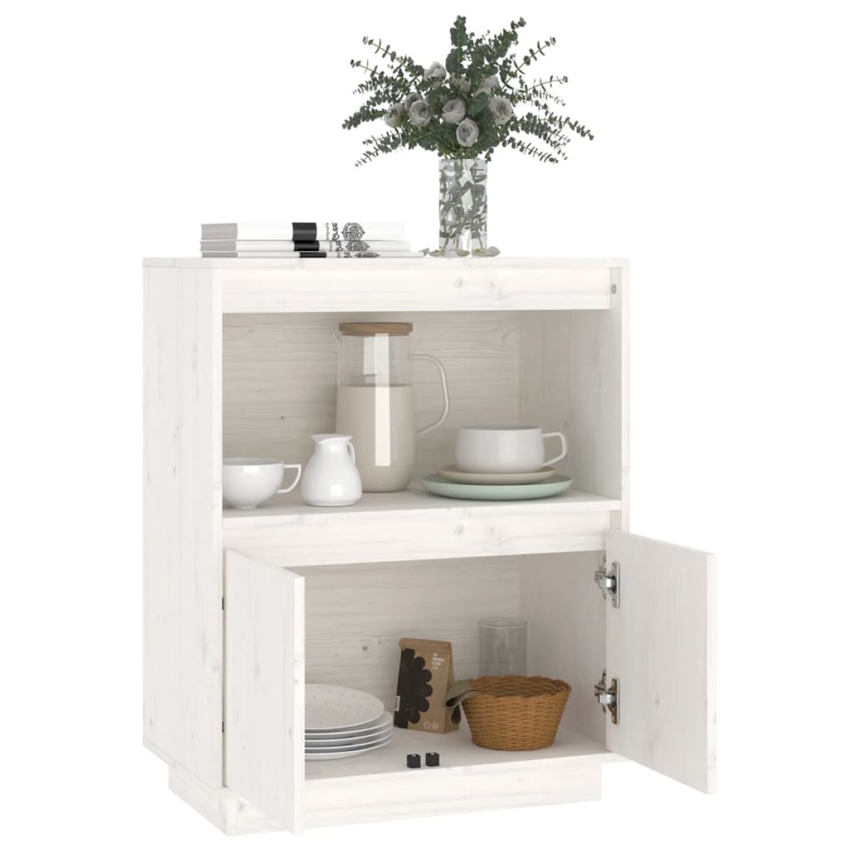 vidaXL Ντουλάπι Λευκό 60 x 34 x 75 εκ. από Μασίφ Ξύλο Πεύκου