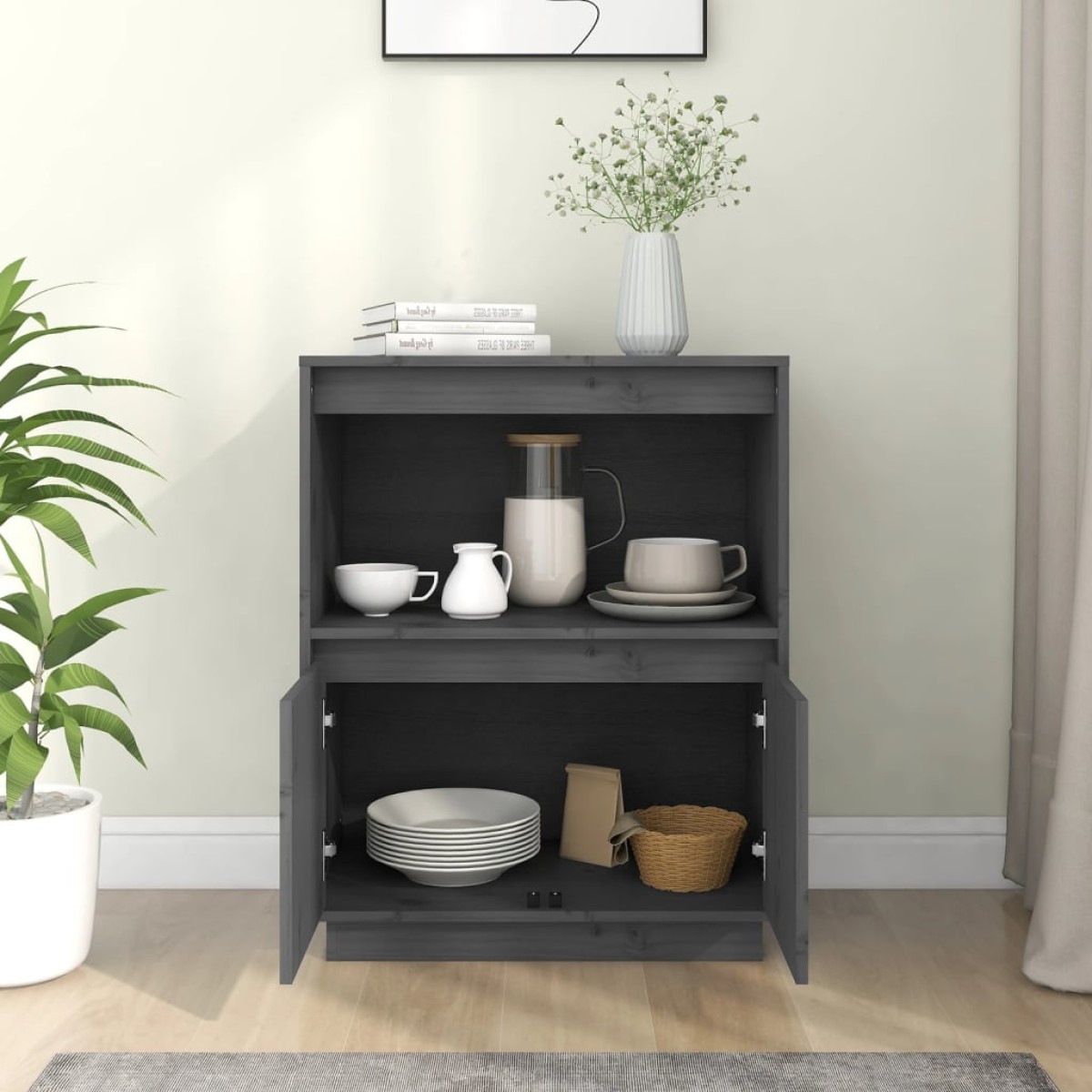 vidaXL Ντουλάπι Γκρι 60 x 34 x 75 εκ. από Μασίφ Ξύλο Πεύκου