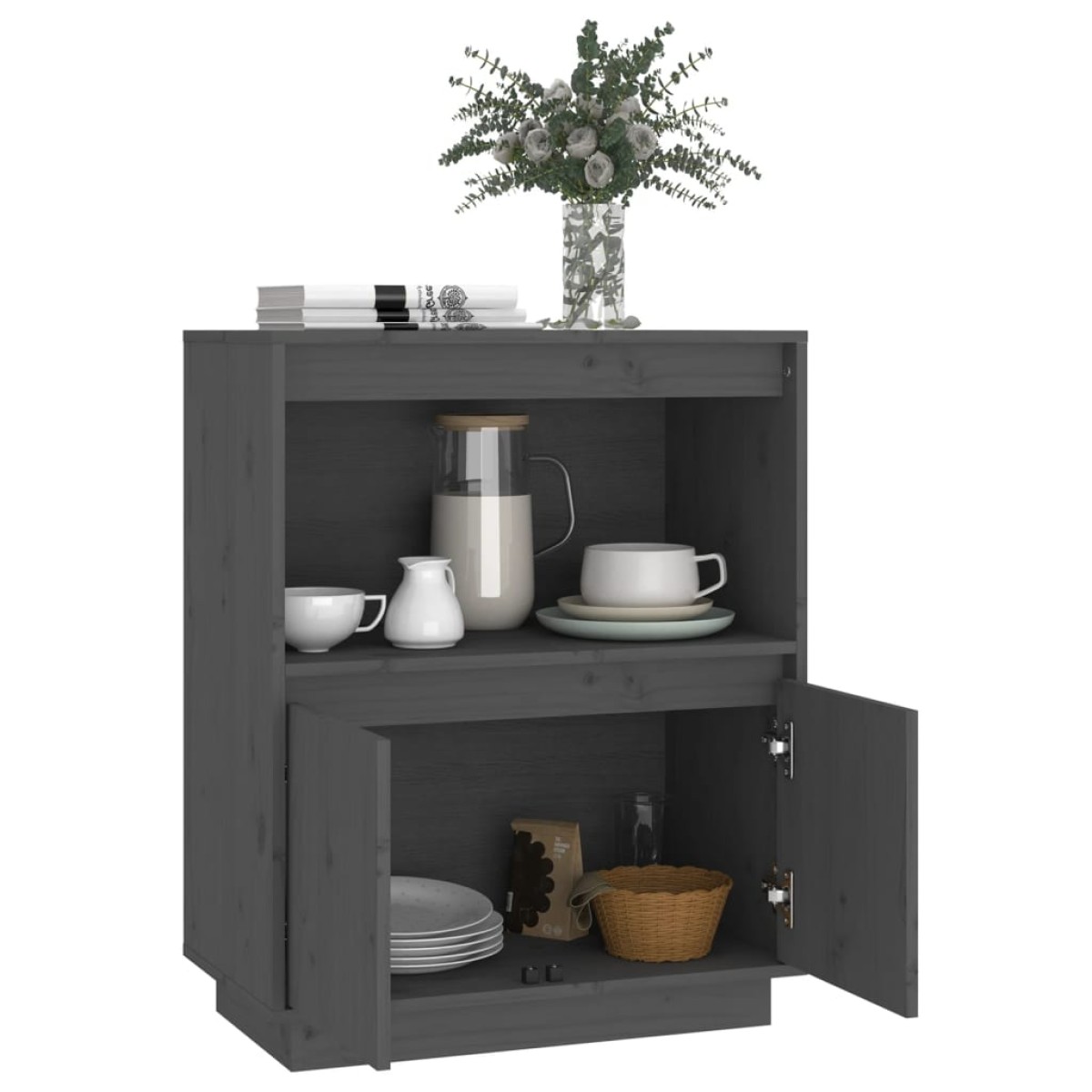 vidaXL Ντουλάπι Γκρι 60 x 34 x 75 εκ. από Μασίφ Ξύλο Πεύκου