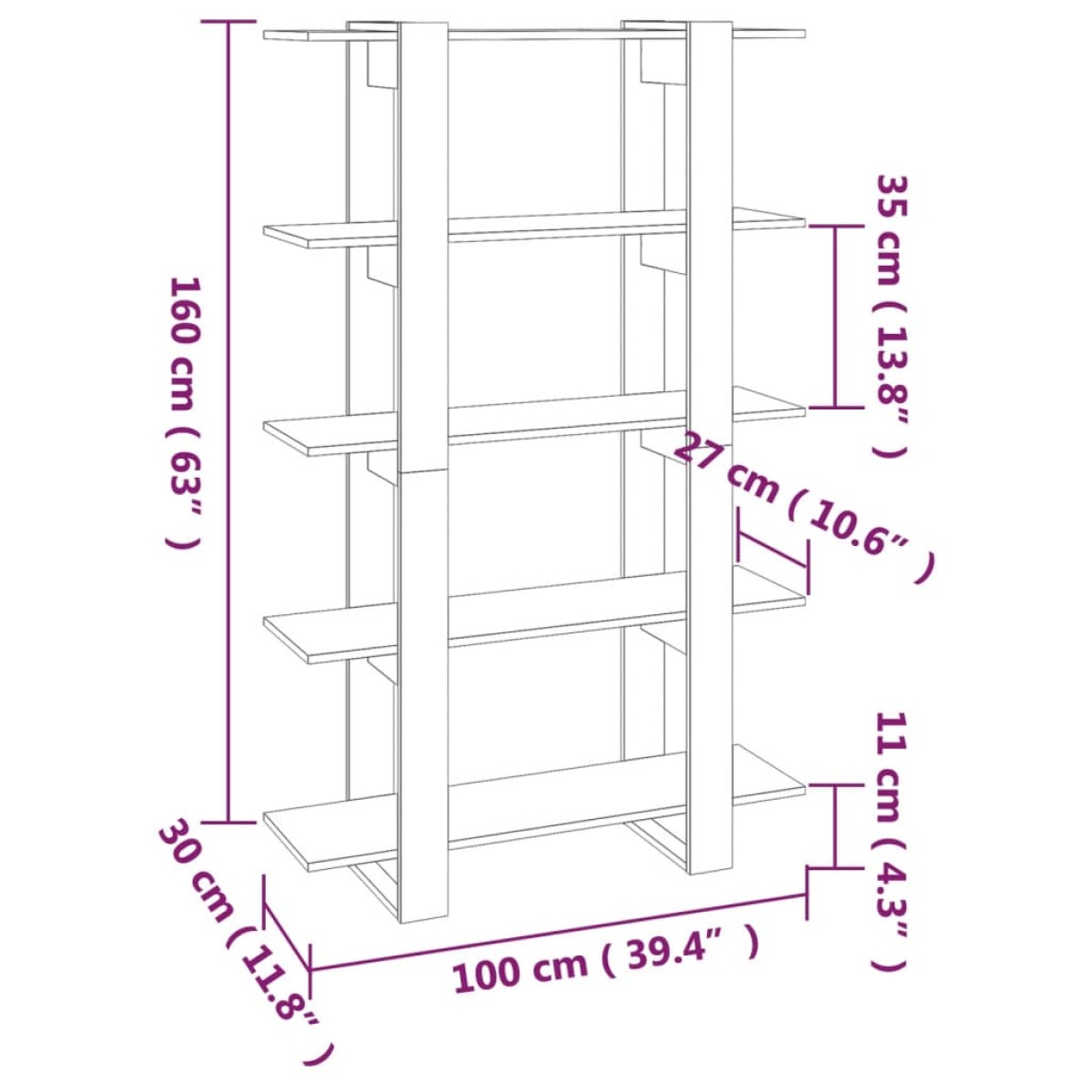vidaXL Βιβλιοθήκη/Διαχωριστικό Χώρου Γκρι Sonoma 100 x 30 x 160 εκ.