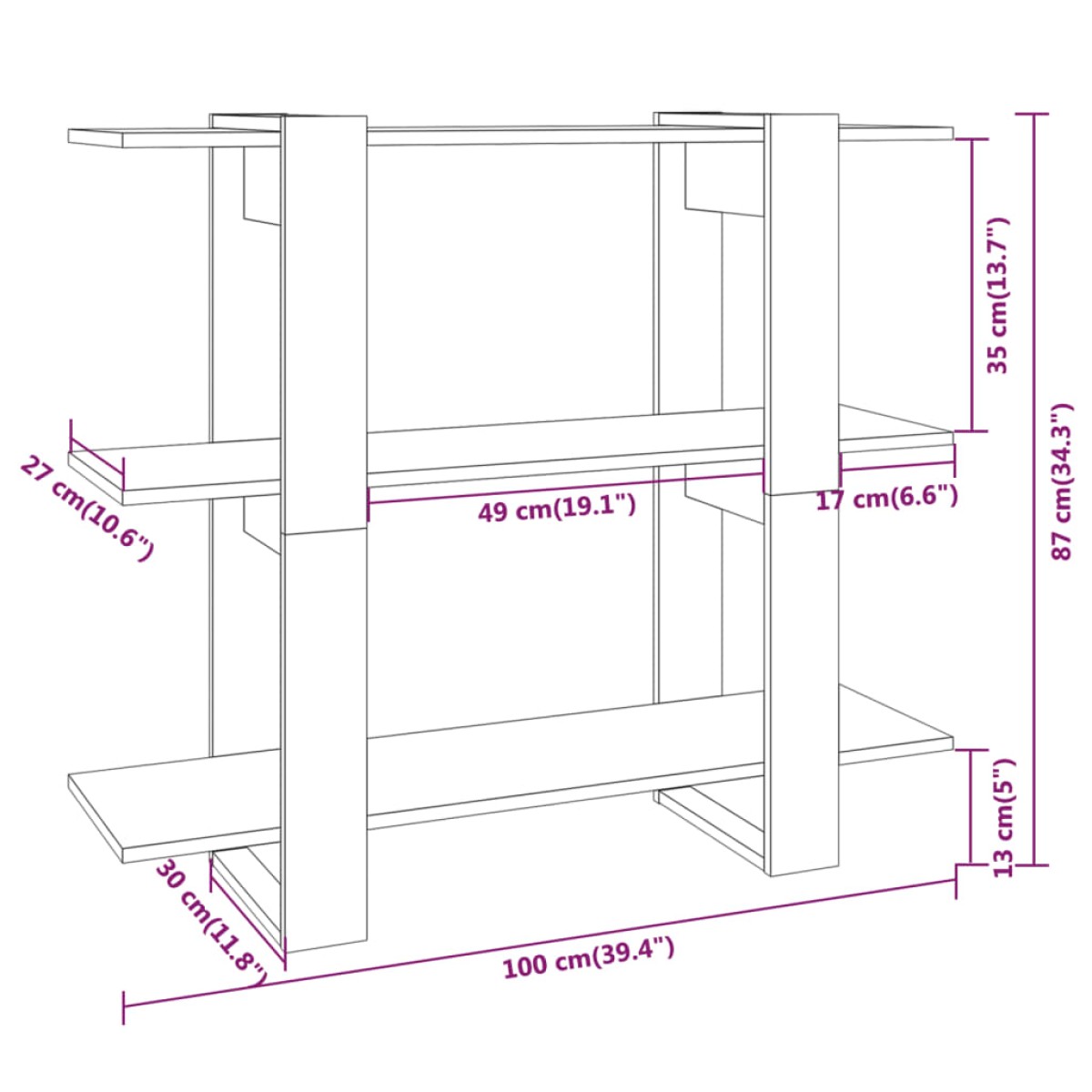 vidaXL Βιβλιοθήκη/Διαχωριστικό Χώρου Γκρι Sonoma 100 x 30 x 87 εκ.