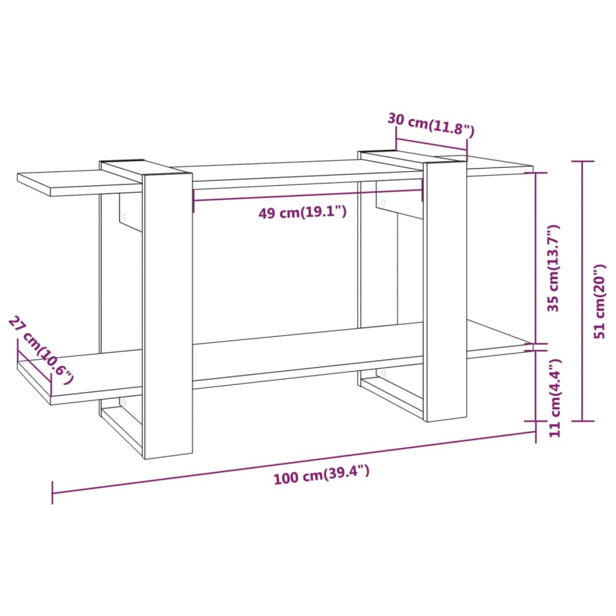 vidaXL Βιβλιοθήκη Ραφιέρα Γκρι Sonoma 100x30x51 εκ. Επεξεργασμένο Ξύλο