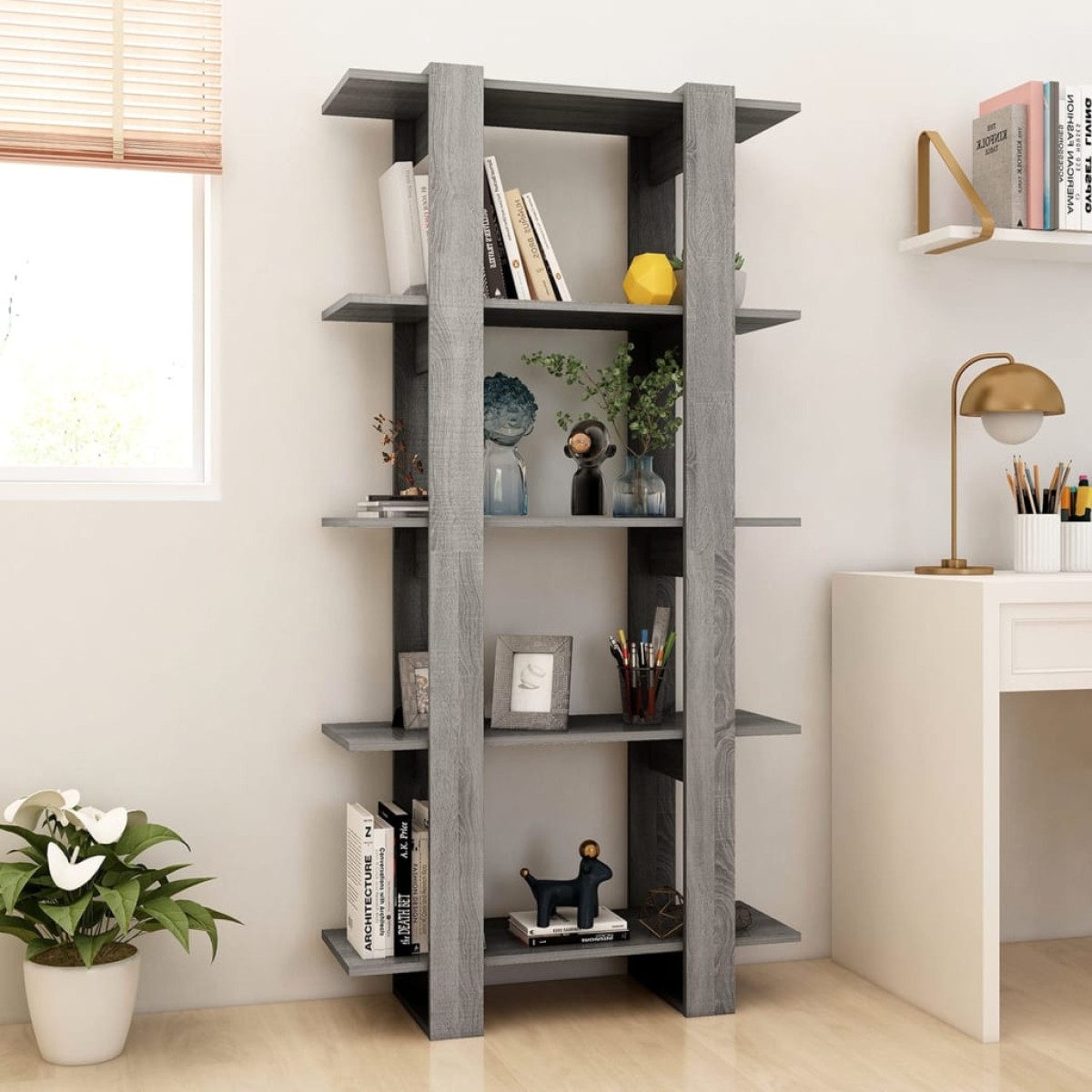 vidaXL Βιβλιοθήκη/Διαχωρ. Χώρου Γκρι Sonoma 80x30x160 εκ. Μοριοσανίδα