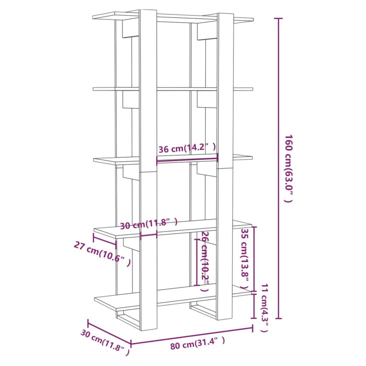 vidaXL Βιβλιοθήκη/Διαχωρ. Χώρου Γκρι Sonoma 80x30x160 εκ. Μοριοσανίδα