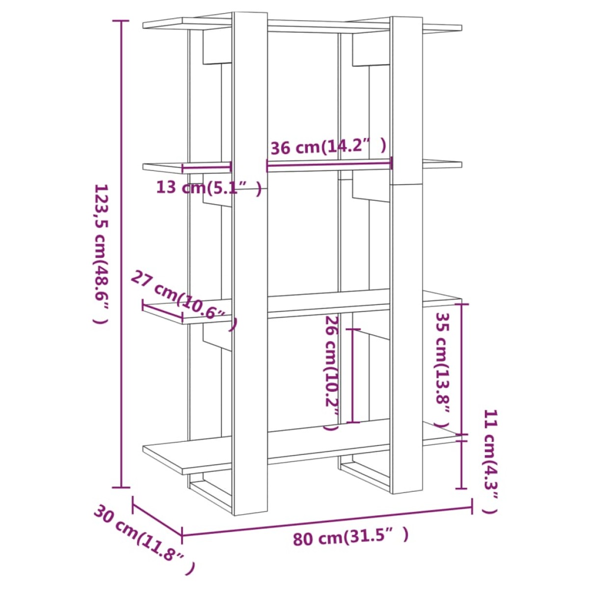 vidaXL Βιβλιοθήκη/Διαχωριστικό Χώρου Γκρι Sonoma 80 x 30 x 123,5 εκ.