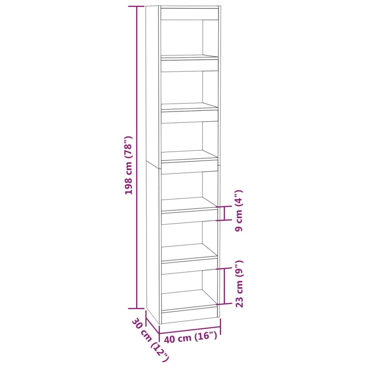 vidaXL Βιβλιοθήκη/Διαχωριστικό Χώρου Γκρι Sonoma 40x30x198 εκ.