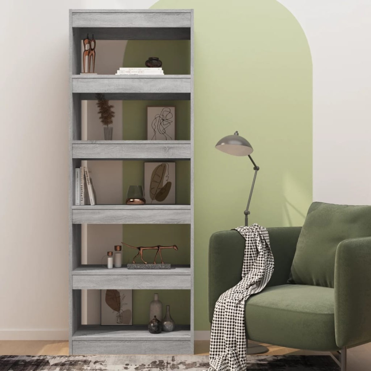 vidaXL Βιβλιοθήκη/Διαχωρ. Χώρου Γκρι Sonoma 60x30x166 εκ. Μοριοσανίδα