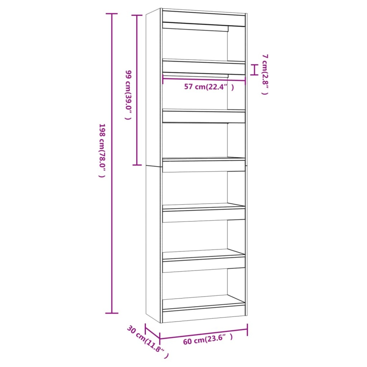 vidaXL Βιβλιοθήκη/Διαχωριστικό Χώρου Γκρι Sonoma 60x30x198 εκ.