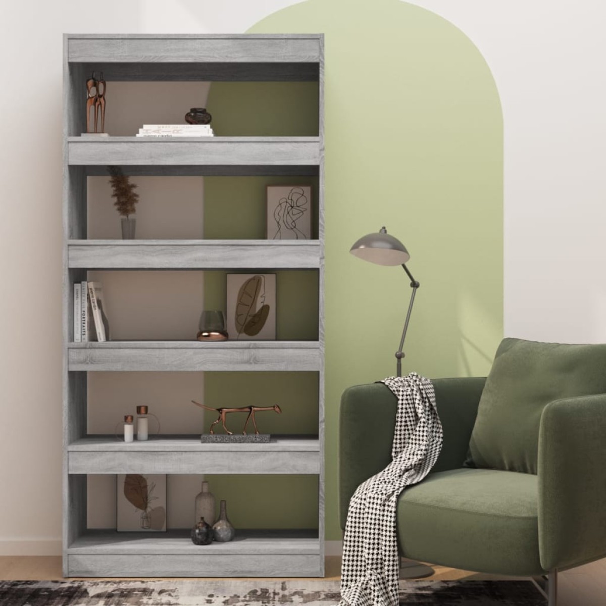 vidaXL Βιβλιοθήκη/Διαχωρ. Χώρου Γκρι Sonoma 80x30x166 εκ. Μοριοσανίδα