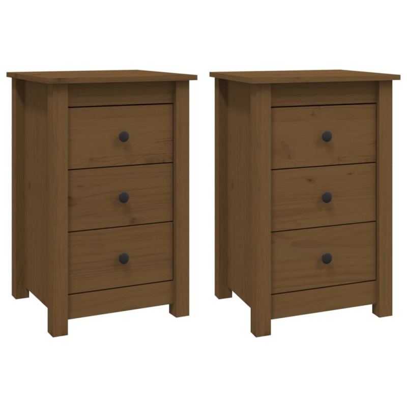 vidaXL Κομοδίνα 2 τεμ. Καφέ Μελί 40x35x61,5 εκ. από Μασίφ Ξύλο Πεύκου
