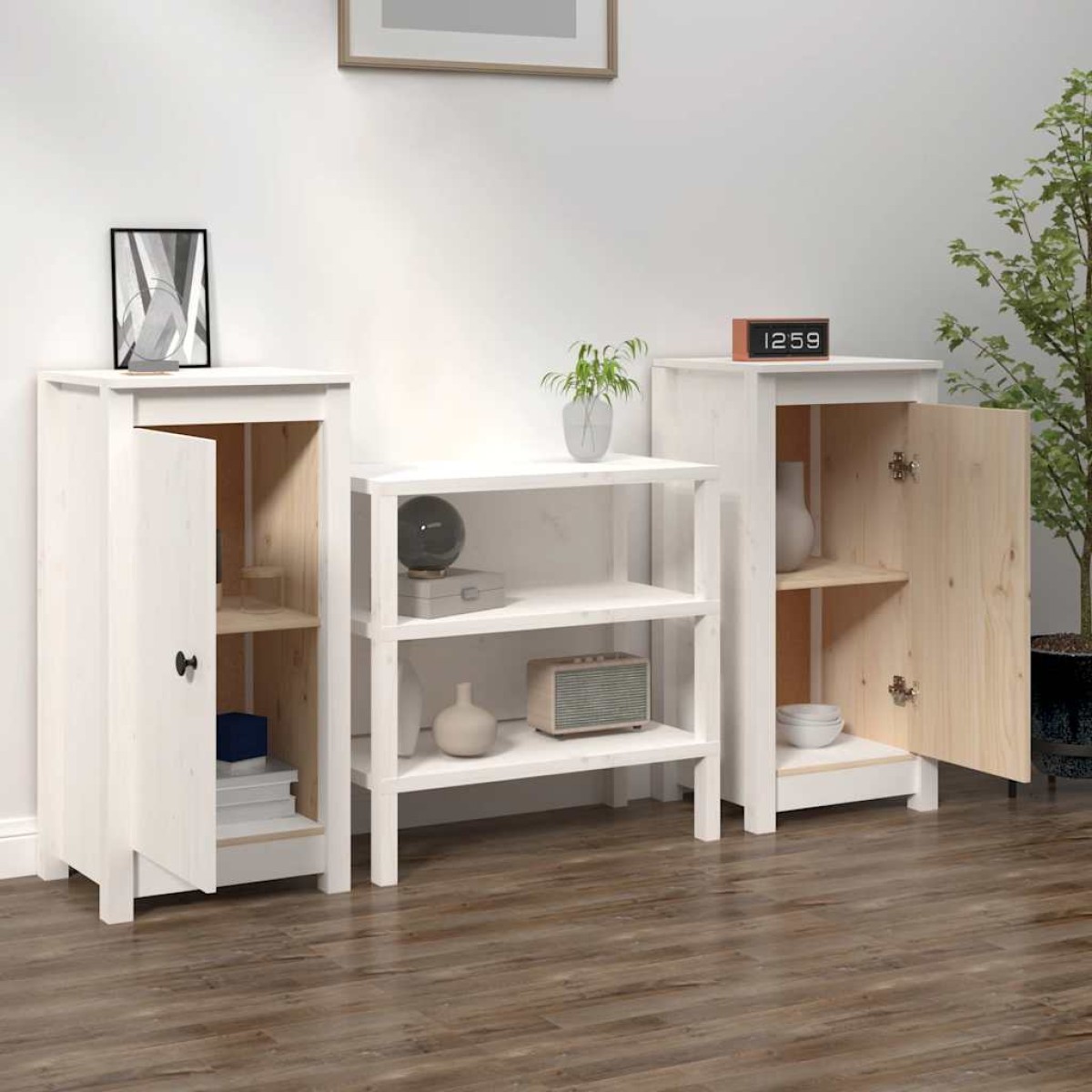 vidaXL Συρταριέρες 2 τεμ. Λευκό 40 x 35 x 80 εκ. από Μασίφ Ξύλο Πεύκου