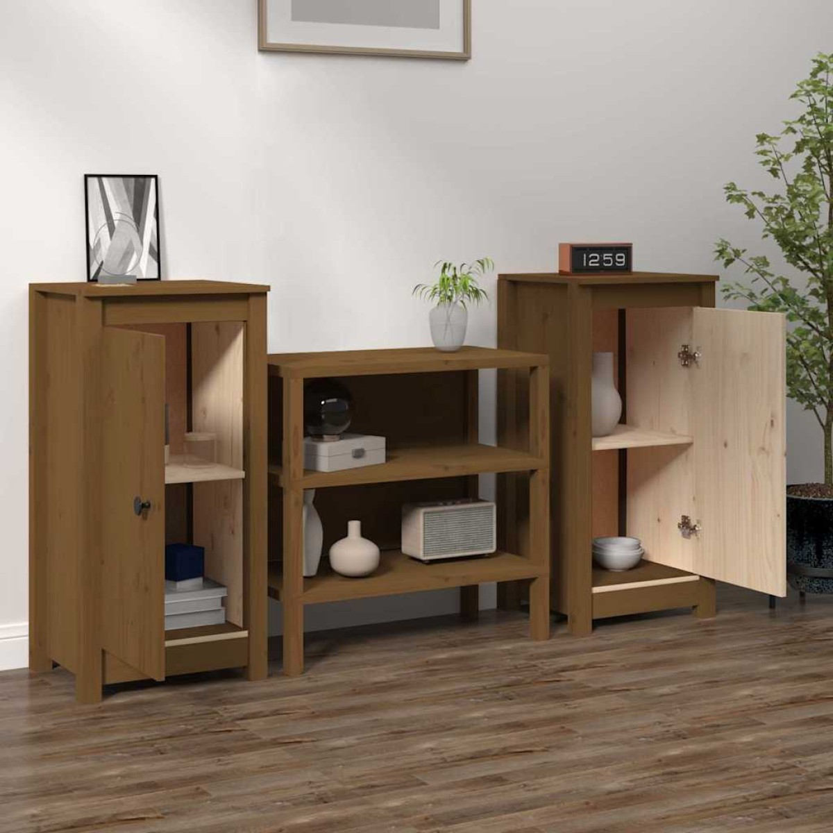 vidaXL Συρταριέρες 2 τεμ. Καφέ Μελί 40x35x80 εκ. από Μασίφ Ξύλο Πεύκου