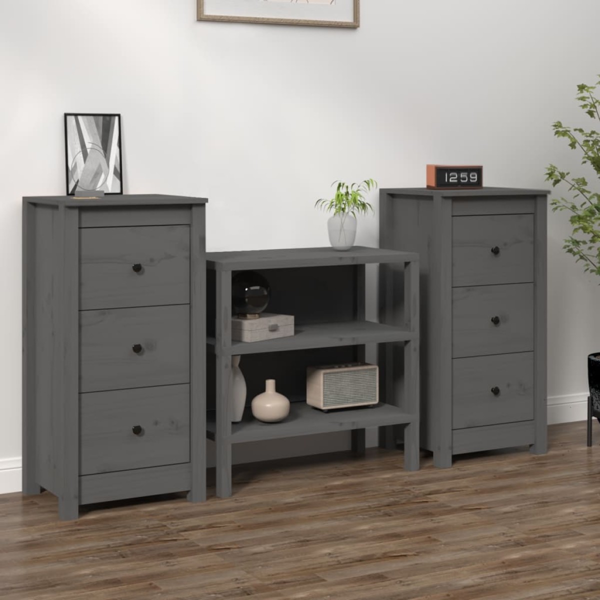 vidaXL Συρταριέρες 2 τεμ. Γκρι 40 x 35 x 80 εκ. από Μασίφ Ξύλο Πεύκου