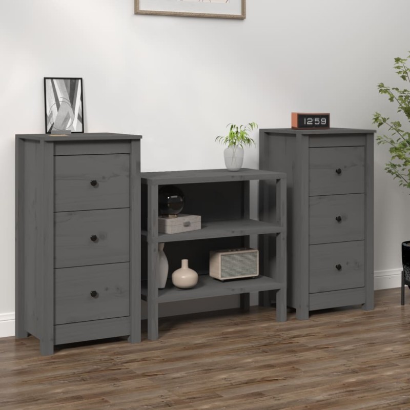 vidaXL Συρταριέρες 2 τεμ. Γκρι 40 x 35 x 80 εκ. από Μασίφ Ξύλο Πεύκου