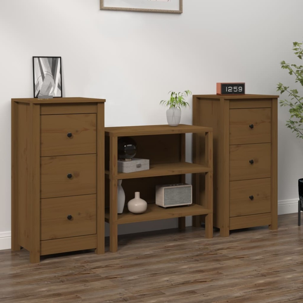 vidaXL Συρταριέρες 2 τεμ. Καφέ Μελί 40x35x80 εκ. από Μασίφ Ξύλο Πεύκου