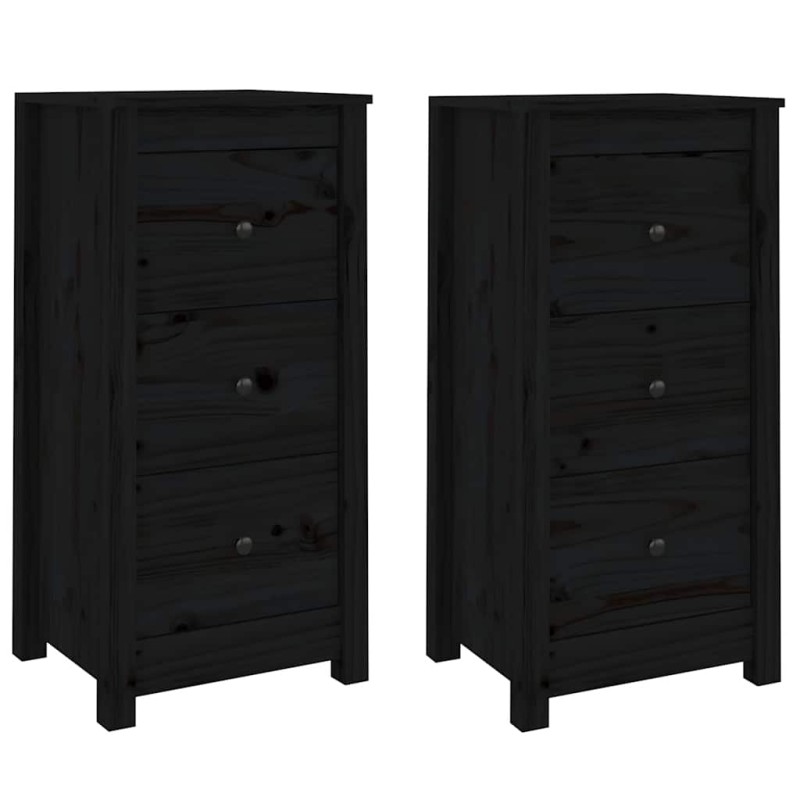 vidaXL Ντουλάπια 2 τεμ. Μαύρα 40x35x80 εκ. από Μασίφ Ξύλο Πεύκου