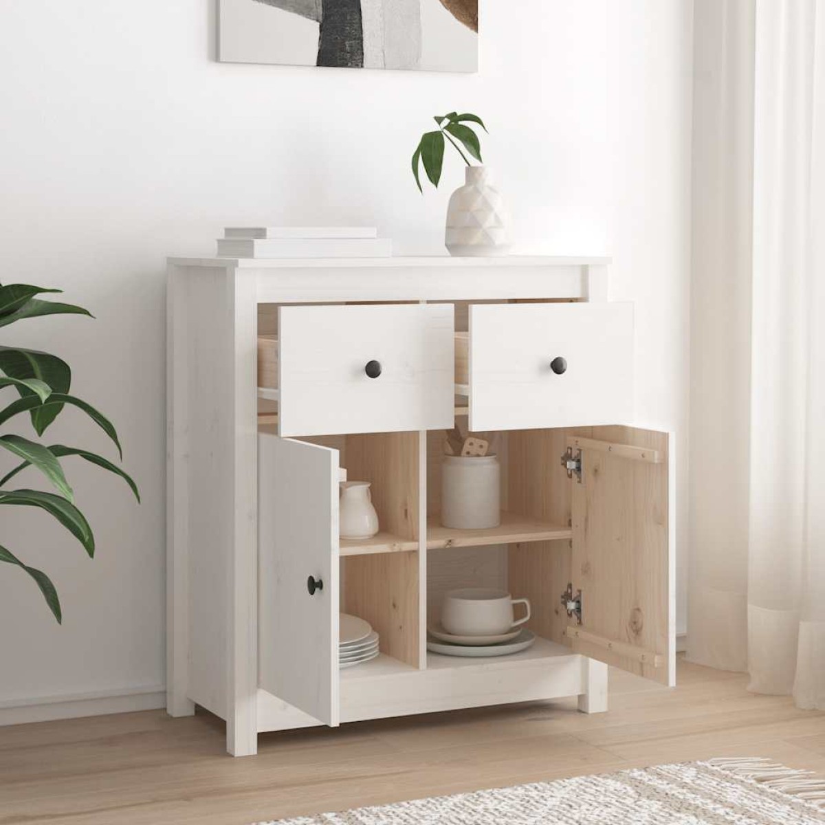 vidaXL Συρταριέρα Λευκή 70 x 35 x 80 εκ. από Μασίφ Ξύλο Πεύκου